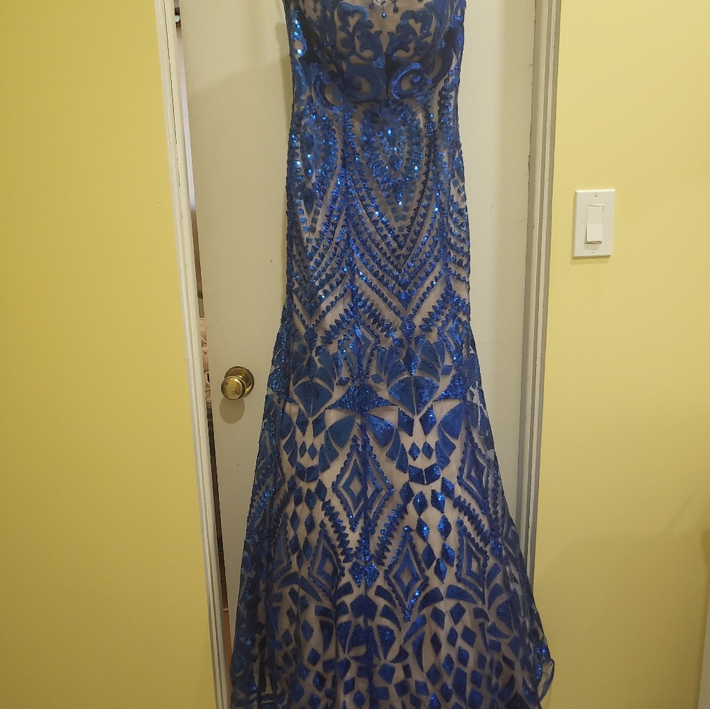 Blue Sequin Event/Grad/Pageant Dress - Picture 3 of 4